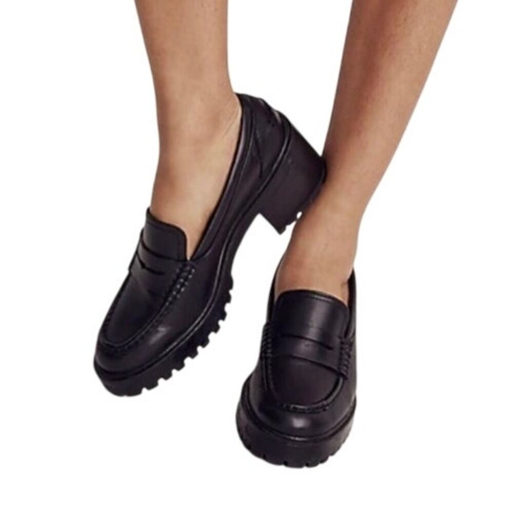 Madewell Leander Black Leather Lugsole Loafers 9 Dark Academia Emo Indie Gothic